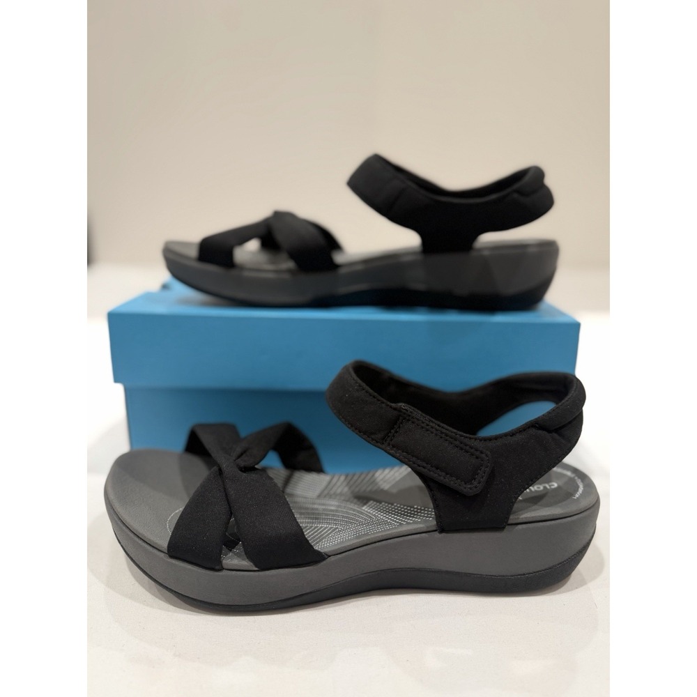 Clarks Cloudsteppers Arla Glison Sandals Size 11 WIDE Women's Black Comfort Foam